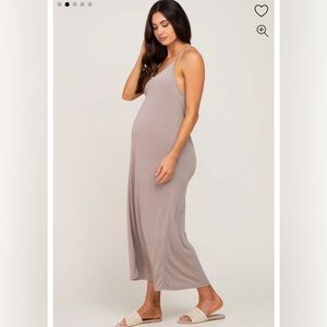 Taupe Racerback Maternity Maxi Dress